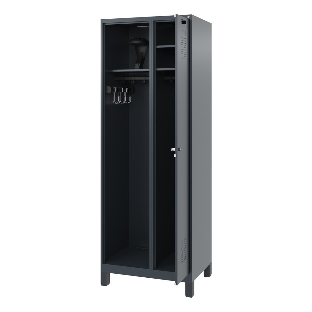 Produktabbildung: C+P Feuerwehrspind KOMBI, Füsse, 1 Abteil, HxBxT 1.850 x 700 x 500 mm, anthrazitgrau, mit Helmhalter