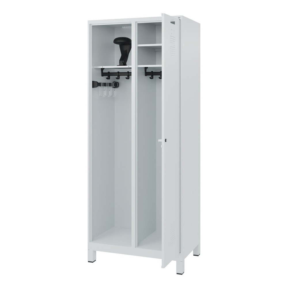 Produktabbildung: C+P Feuerwehrspind KOMBI, Füsse, 1 Abteil, HxBxT 1.850 x 800 x 500 mm, lichtgrau, mit Helmhalter