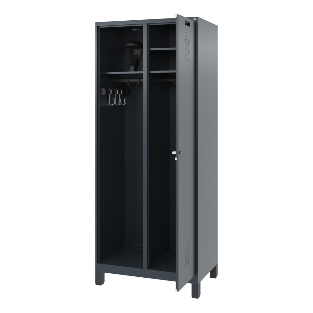 Produktabbildung: C+P Feuerwehrspind KOMBI, Füsse, 1 Abteil, HxBxT 1.850 x 800 x 500 mm, anthrazitgrau, mit Helmhalter