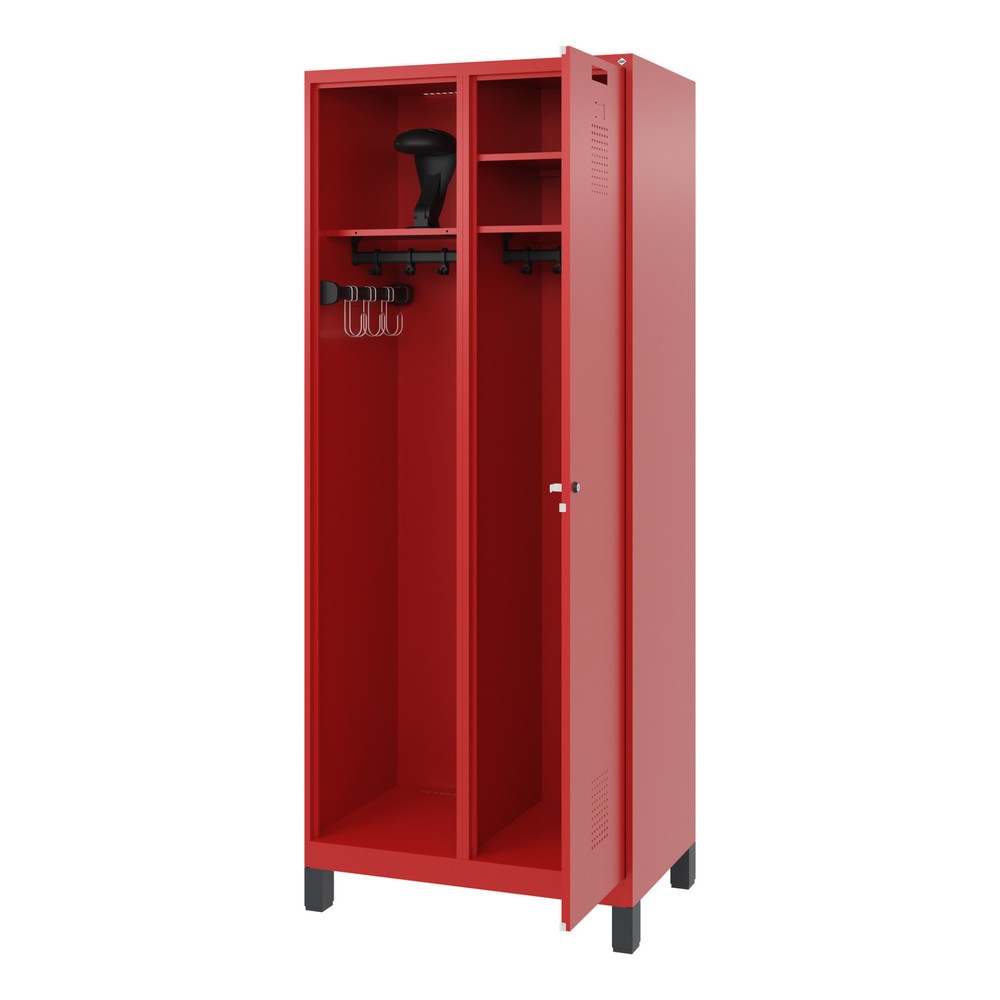 Produktabbildung Nr. 1: C+P Feuerwehrspind KOMBI, Füsse, 1 Abteil, HxBxT 1.850 x 800 x 500 mm, feuerrot, mit Helmhalter