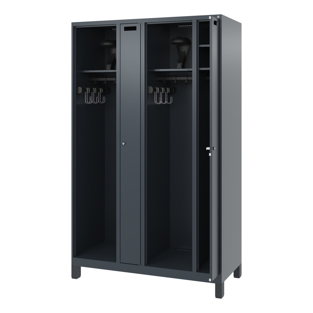 Produktabbildung Nr. 1: C+P Feuerwehrspind KOMBI, Füsse, 2 Abteile, HxBxT 1.850 x 1.200 x 500 mm, anthrazitgrau, mit Helmhalter