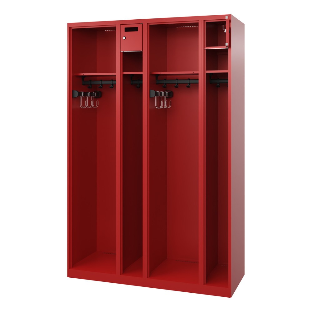 Produktabbildung: C+P Feuerwehrspind KOMBI Open, Bodengleiter, 2 Abteile, HxBxT 1.850 x 1.200 x 500 mm, feuerrot