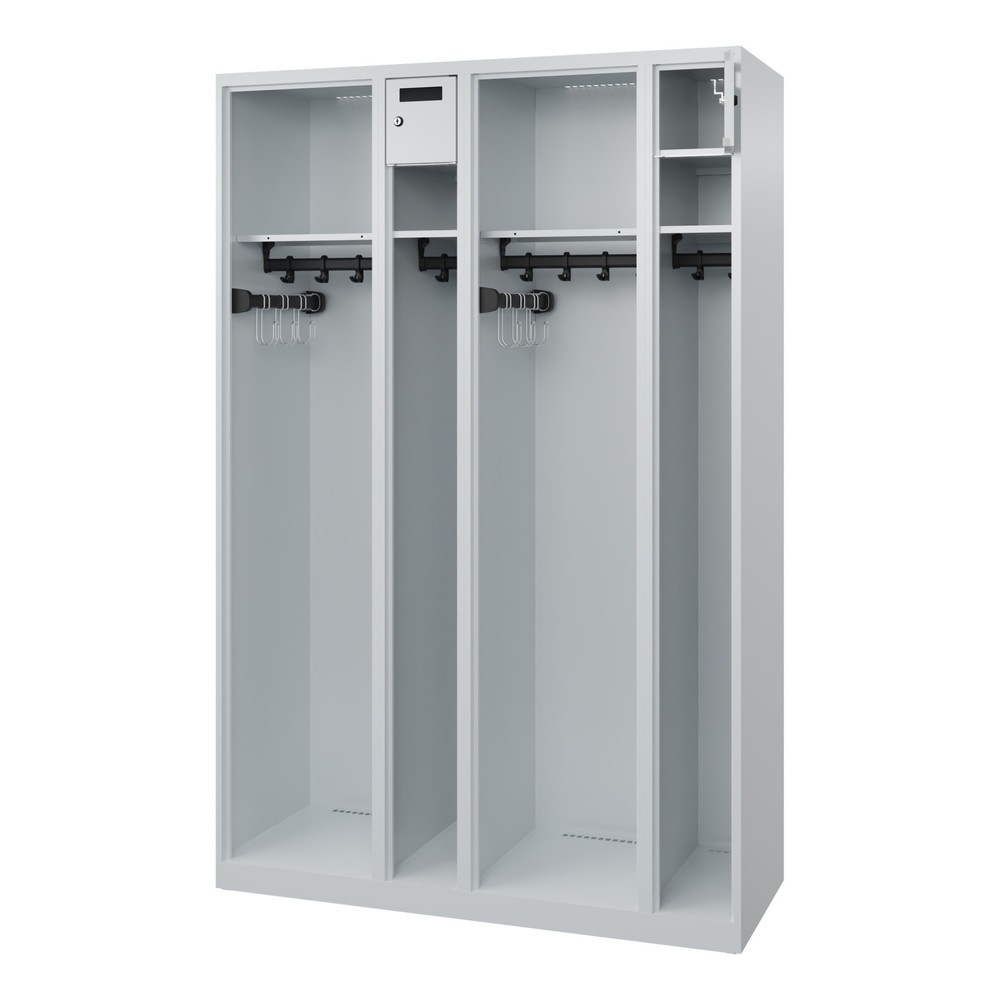 Produktabbildung: C+P Feuerwehrspind KOMBI Open, Bodengleiter, 2 Abteile, HxBxT 1.850 x 1.200 x 500 mm, lichtgrau