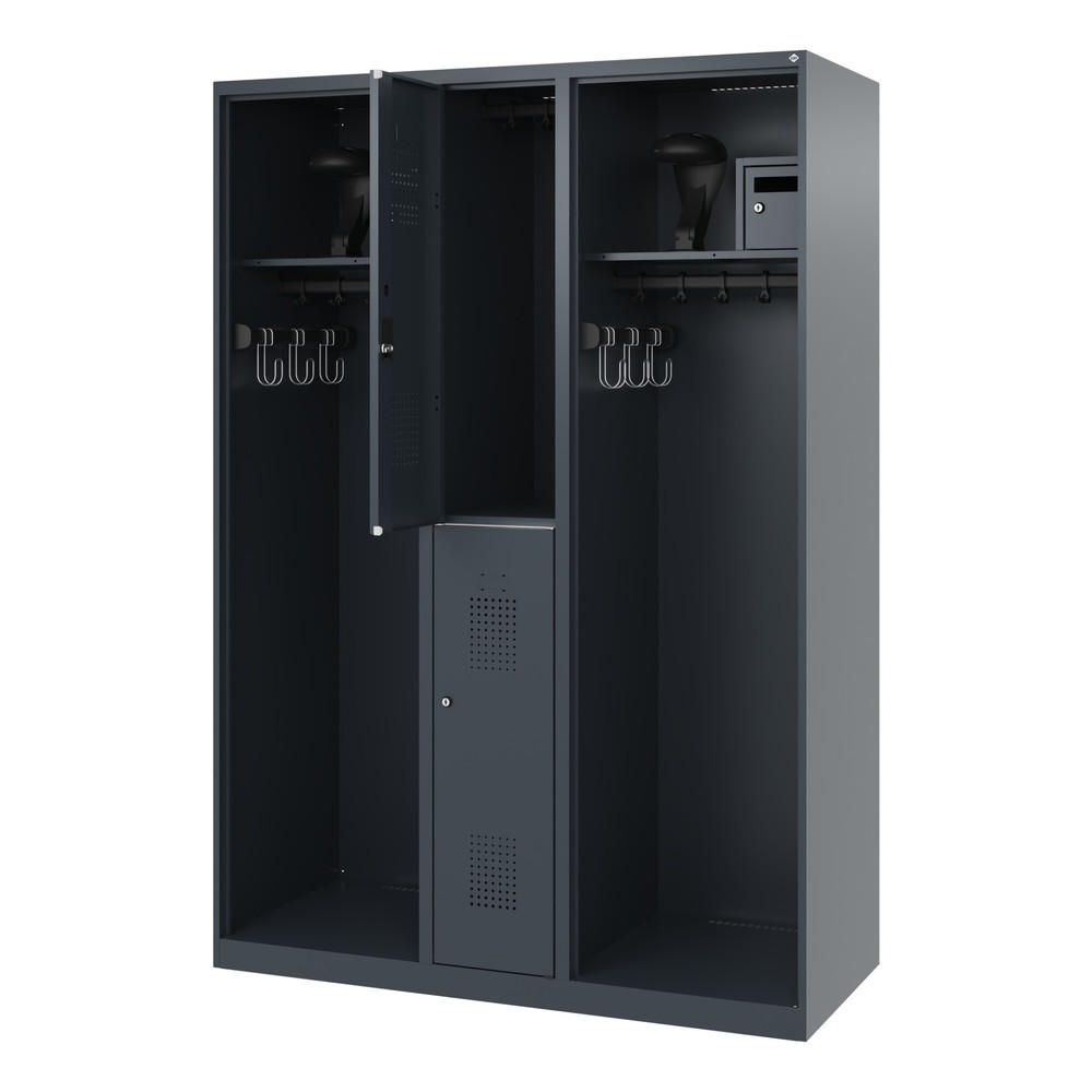Produktabbildung: C+P Feuerwehrspind MAXI, Bodengleiter, HxBxT 1.850 x 1.300 x 500 mm, anthrazitgrau, mit Helmhalter