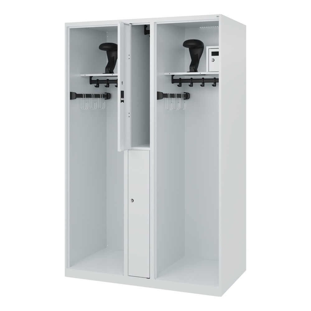 Produktabbildung: C+P Feuerwehrspind MAXI, Bodengleiter, HxBxT 1.850 x 1.200 x 600 mm, lichtgrau, mit Helmhalter
