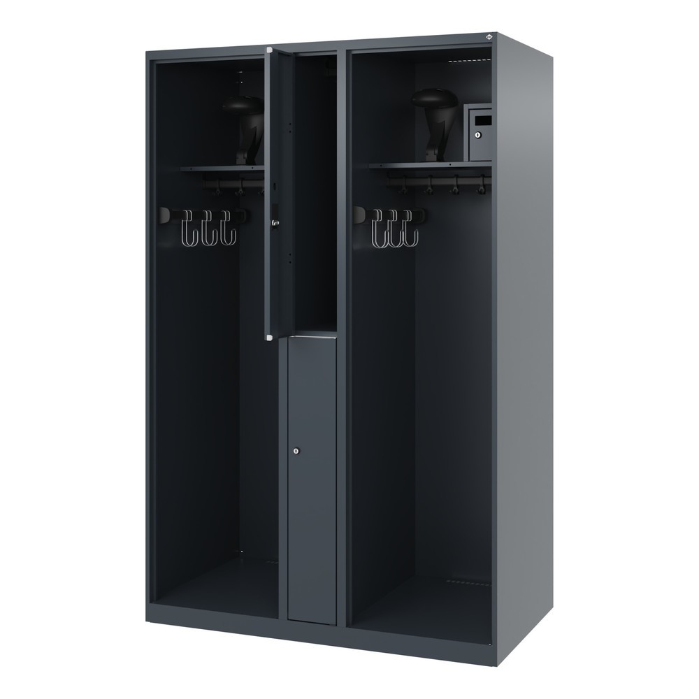 Produktabbildung: C+P Feuerwehrspind MAXI, Bodengleiter, HxBxT 1.850 x 1.200 x 600 mm, anthrazitgrau, mit Helmhalter