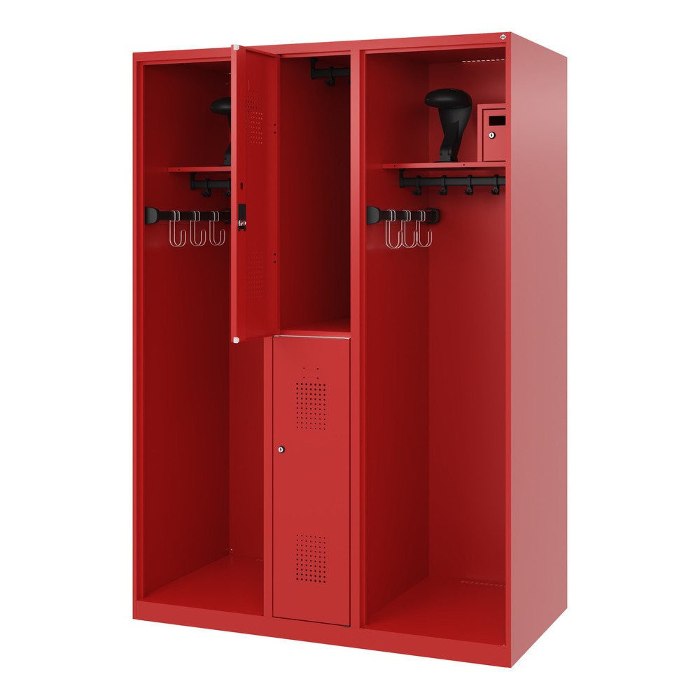 Produktabbildung: C+P Feuerwehrspind MAXI, Bodengleiter, HxBxT 1.850 x 1.300 x 600 mm, feuerrot, mit Helmhalter