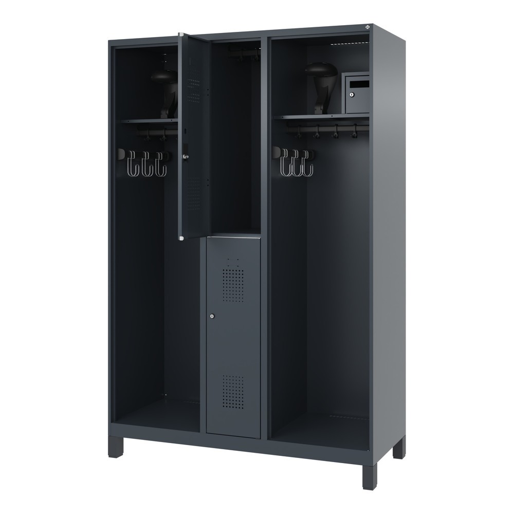 Produktabbildung: C+P Feuerwehrspind MAXI, Füsse, HxBxT 1.850 x 1.300 x 500 mm, anthrazitgrau, mit Helmhalter