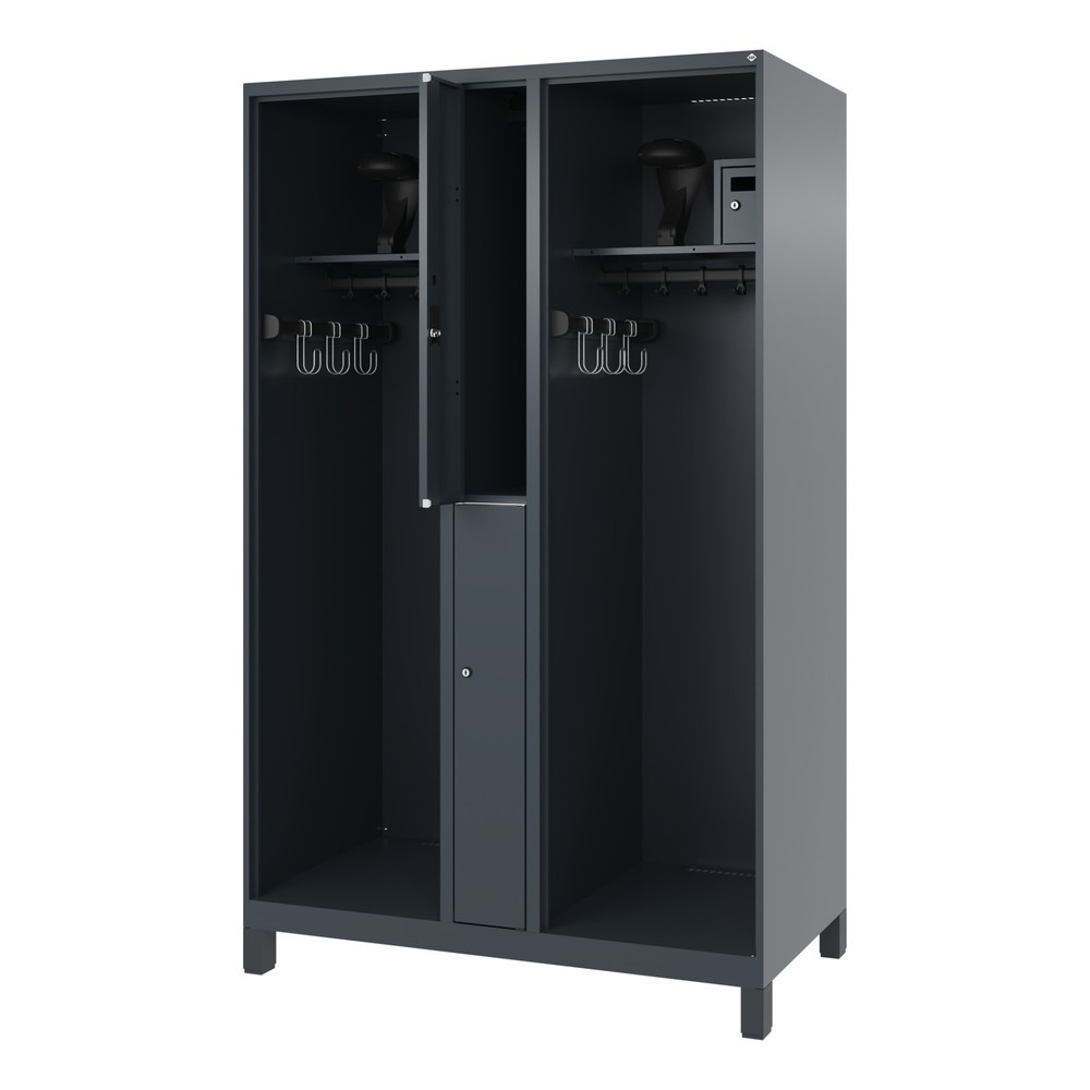 Produktabbildung: C+P Feuerwehrspind MAXI, Füsse, HxBxT 1.850 x 1.200 x 600 mm, anthrazitgrau, mit Helmhalter