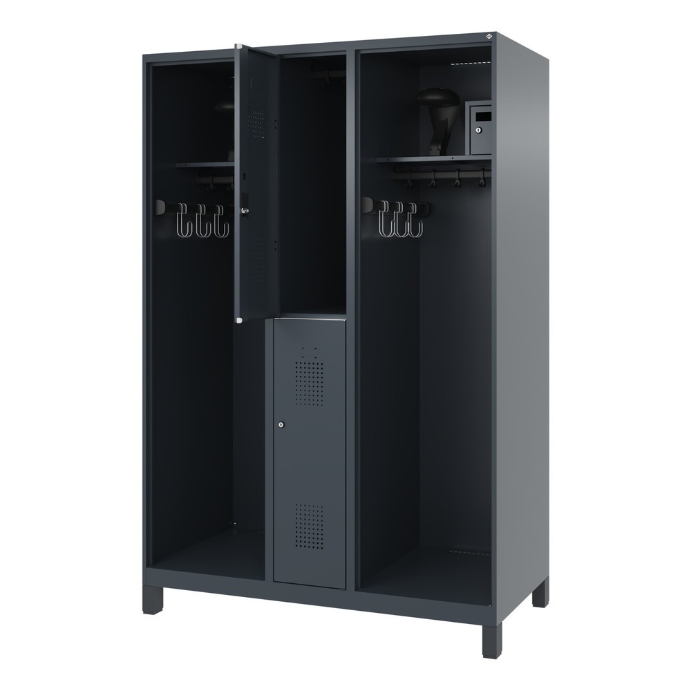 Produktabbildung: C+P Feuerwehrspind MAXI, Füsse, HxBxT 1.850 x 1.300 x 600 mm, anthrazitgrau, mit Helmhalter
