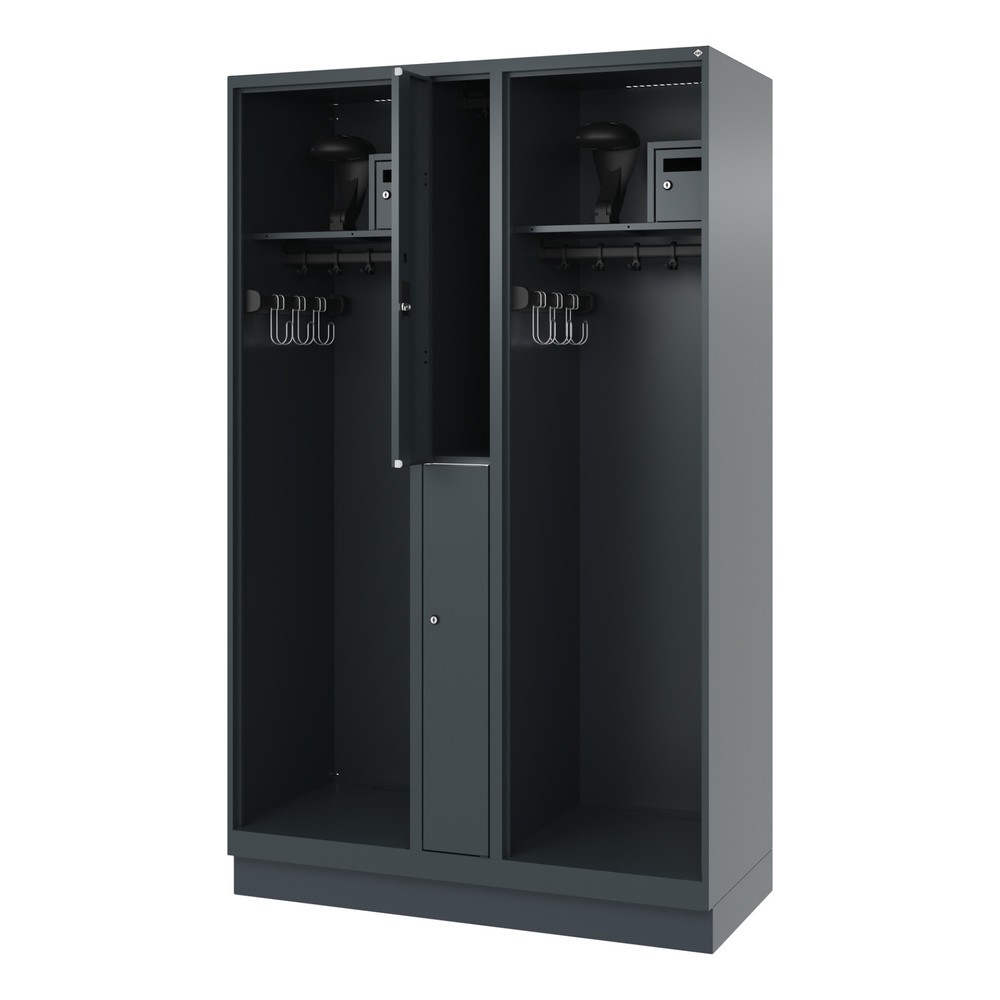 Produktabbildung: C+P Feuerwehrspind MAXI, Sockel, HxBxT 1.850 x 1.200 x 500 mm, anthrazitgrau, mit Helmhalter