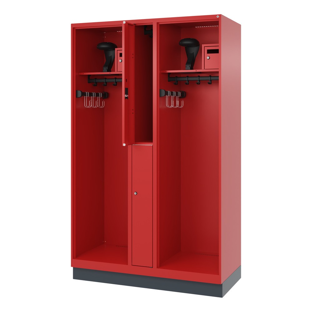 Produktabbildung: C+P Feuerwehrspind MAXI, Sockel, HxBxT 1.850 x 1.200 x 500 mm, feuerrot, mit Helmhalter