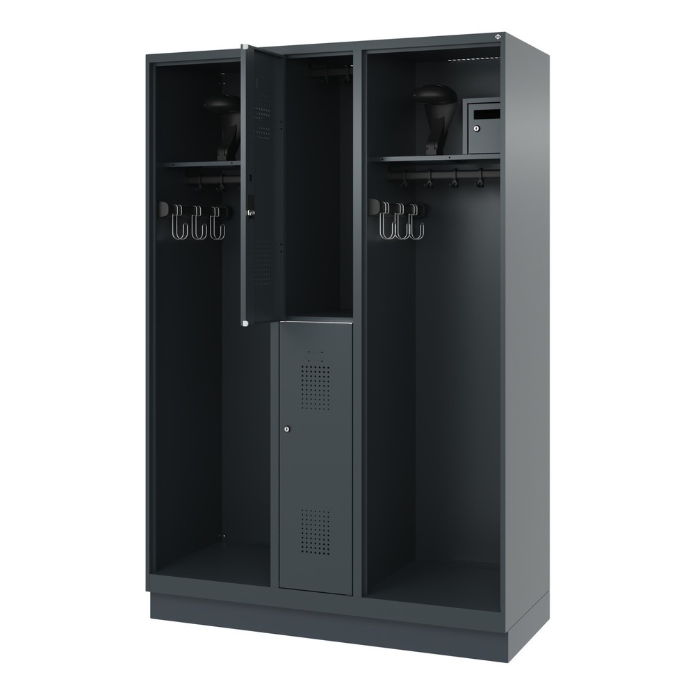 Produktabbildung: C+P Feuerwehrspind MAXI, Sockel, HxBxT 1.850 x 1.300 x 500 mm, anthrazitgrau, mit Helmhalter