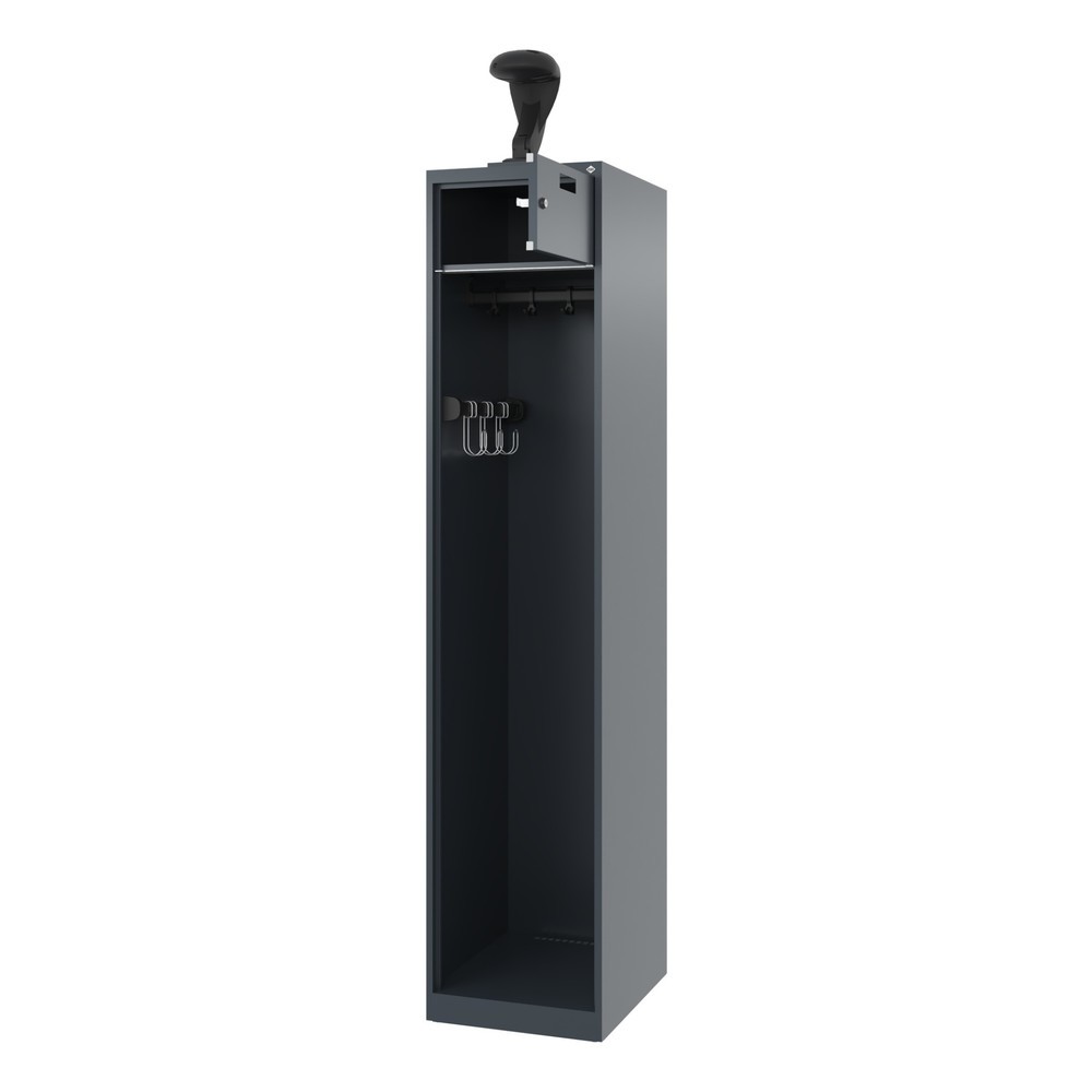 Produktabbildung: C+P Feuerwehrspind PRAKTUS, Bodengleiter, 1 Abteil, HxBxT 1.850 x 400 x 500 mm, anthrazitgrau, mit Helmhalter