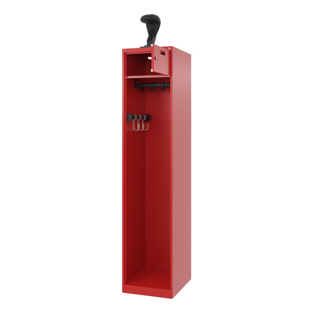 Produktabbildung: C+P Feuerwehrspind PRAKTUS, Bodengleiter, 1 Abteil, HxBxT 1.850 x 400 x 500 mm, feuerrot, mit Helmhalter