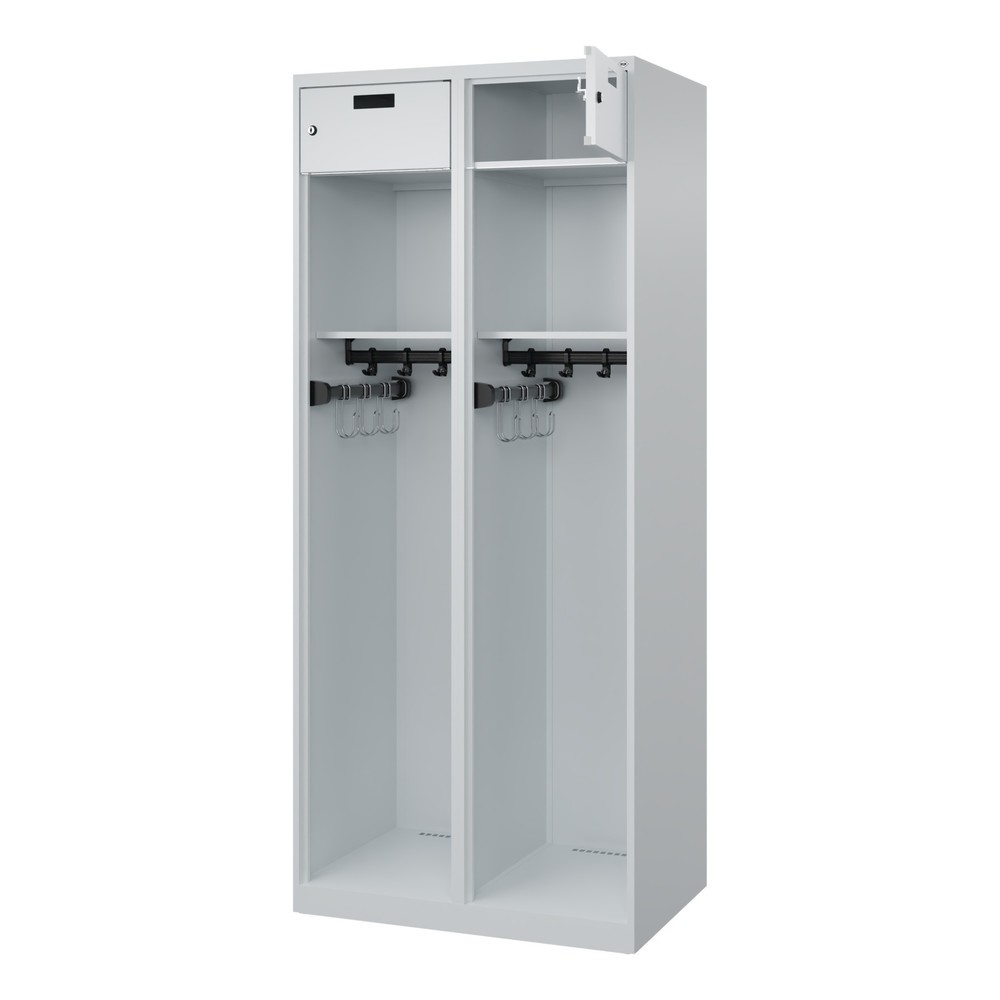 Produktabbildung: C+P Feuerwehrspind PRAKTUS, Bodengleiter, 2 Abteile, HxBxT 1.850 x 800 x 500 mm, lichtgrau