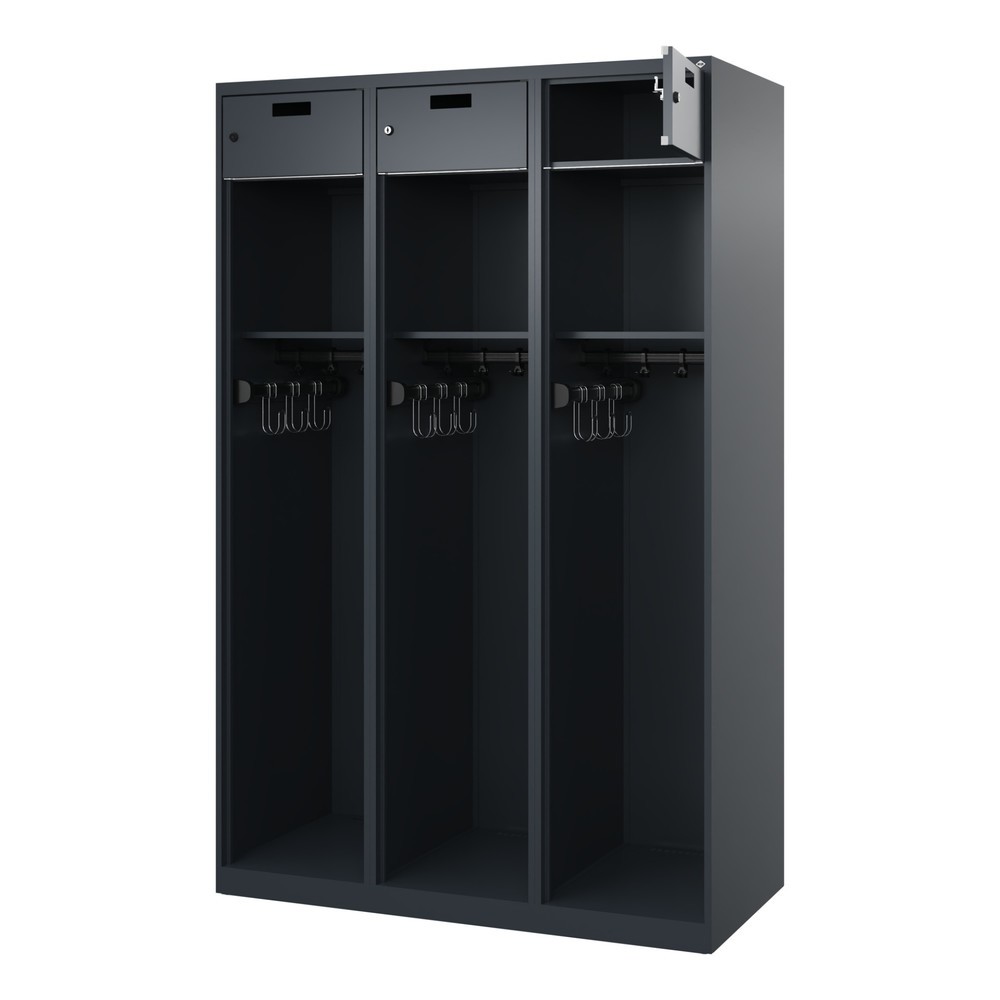 Produktabbildung Nr. 1: C+P Feuerwehrspind PRAKTUS, Bodengleiter, 3 Abteile, HxBxT 1.850 x 1.200 x 500 mm, anthrazitgrau