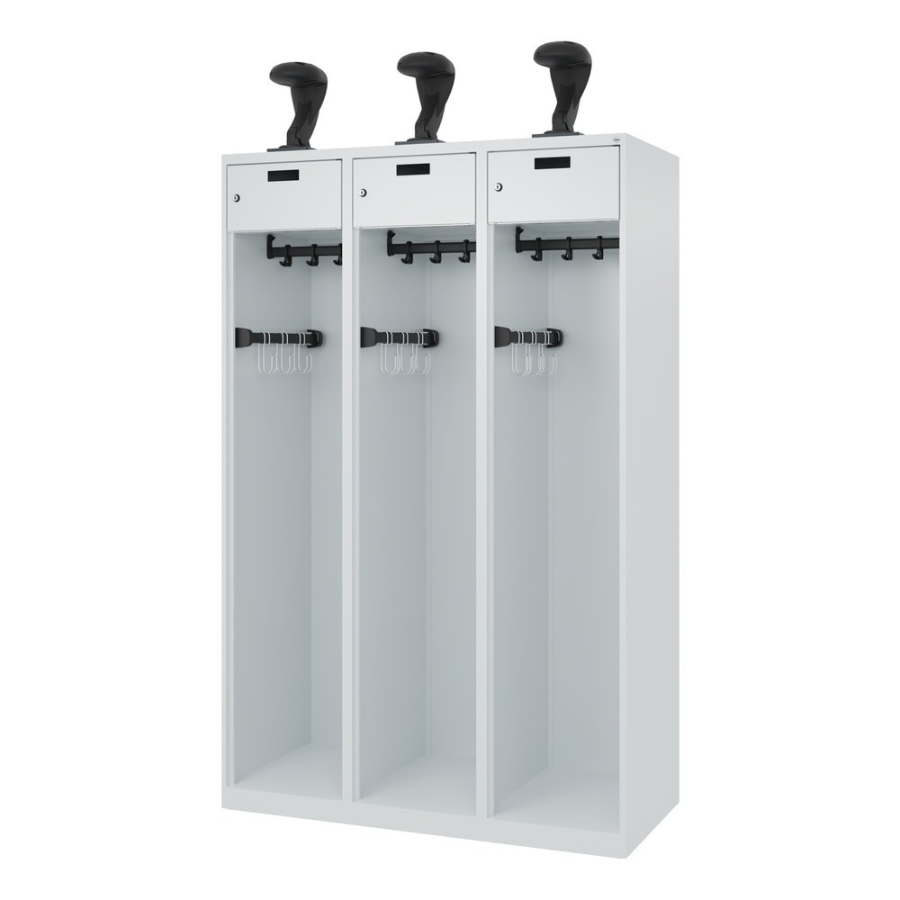 Produktabbildung Nr. 5: C+P Feuerwehrspind PRAKTUS, Bodengleiter, 3 Abteile, HxBxT 1.850 x 1.200 x 500 mm, lichtgrau, mit Helmhalter