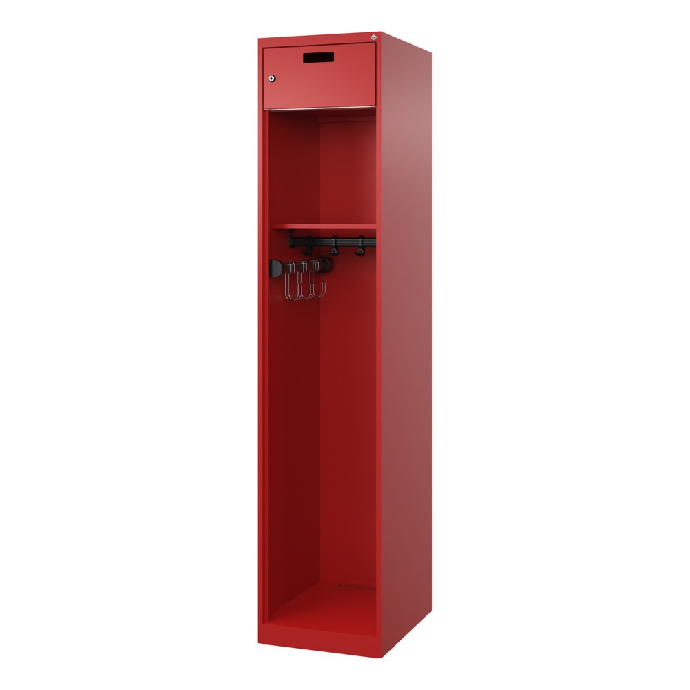 Produktabbildung Nr. 4: C+P Feuerwehrspind PRAKTUS, Bodengleiter, 1 Abteil, HxBxT 1.850 x 400 x 500 mm, feuerrot, verkürzter Helmboden