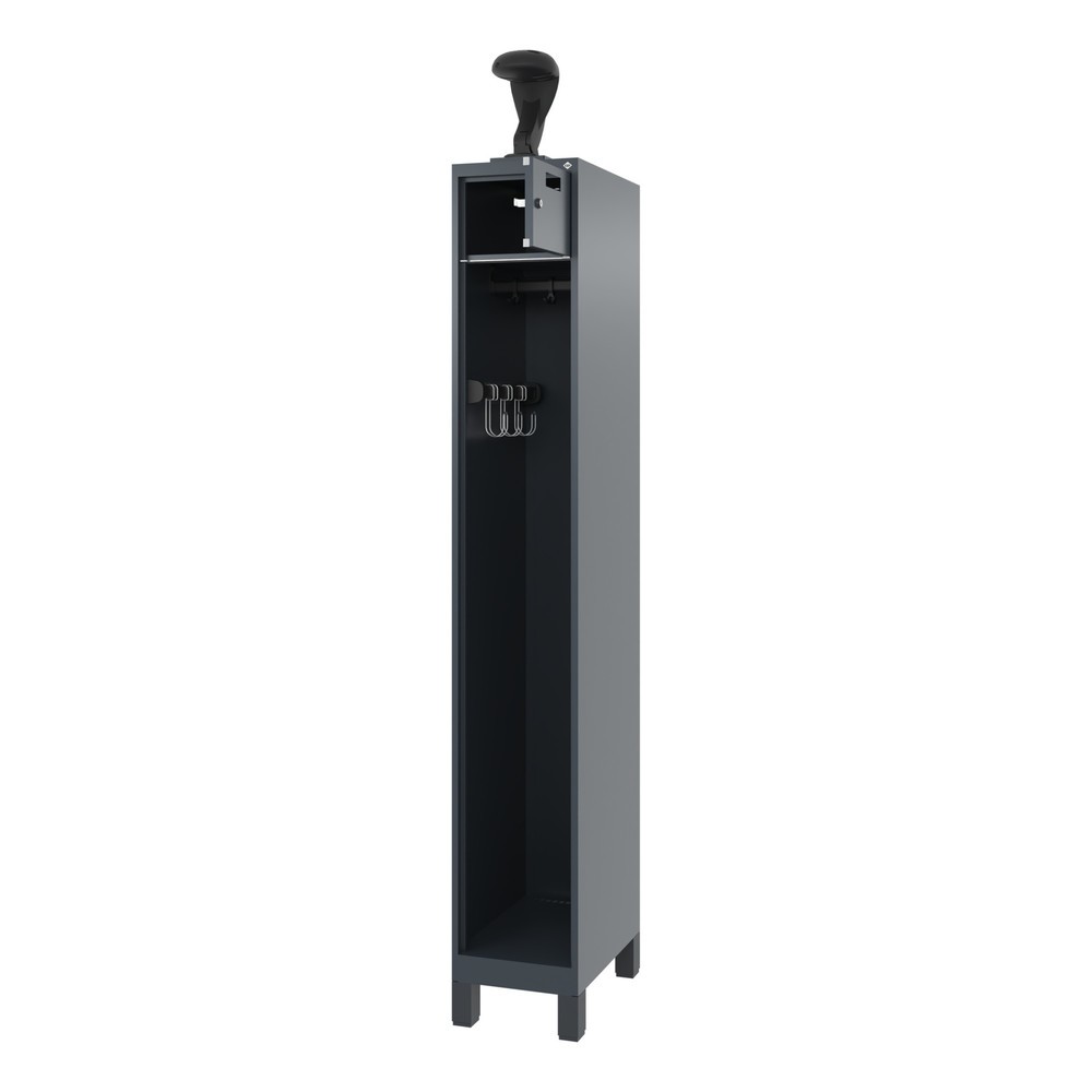Produktabbildung: C+P Feuerwehrspind PRAKTUS, Füsse, 1 Abteil, HxBxT 1.850 x 300 x 500 mm, anthrazitgrau, mit Helmhalter