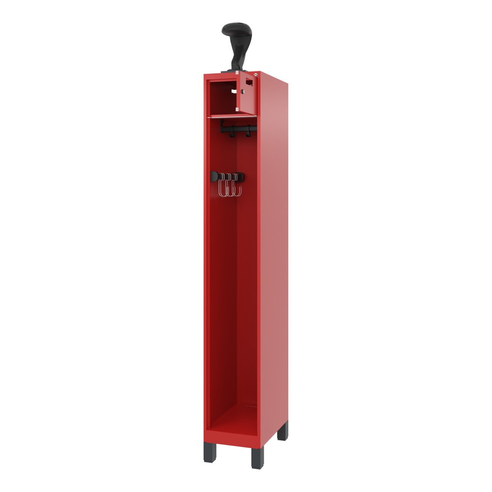 Produktabbildung Nr. 1: C+P Feuerwehrspind PRAKTUS, Füsse, 1 Abteil, HxBxT 1.850 x 300 x 500 mm, feuerrot, mit Helmhalter