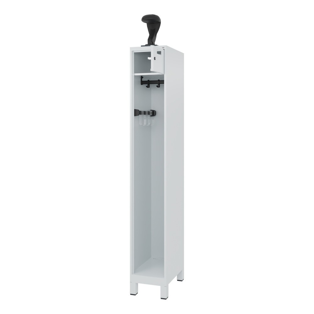 Produktabbildung: C+P Feuerwehrspind PRAKTUS, Füsse, 1 Abteil, HxBxT 1.850 x 300 x 500 mm, lichtgrau, mit Helmhalter
