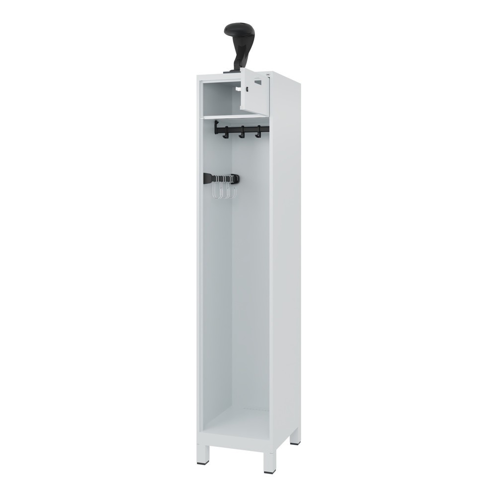 Produktabbildung Nr. 1: C+P Feuerwehrspind PRAKTUS, Füsse, 1 Abteil, HxBxT 1.850 x 400 x 500 mm, lichtgrau, mit Helmhalter