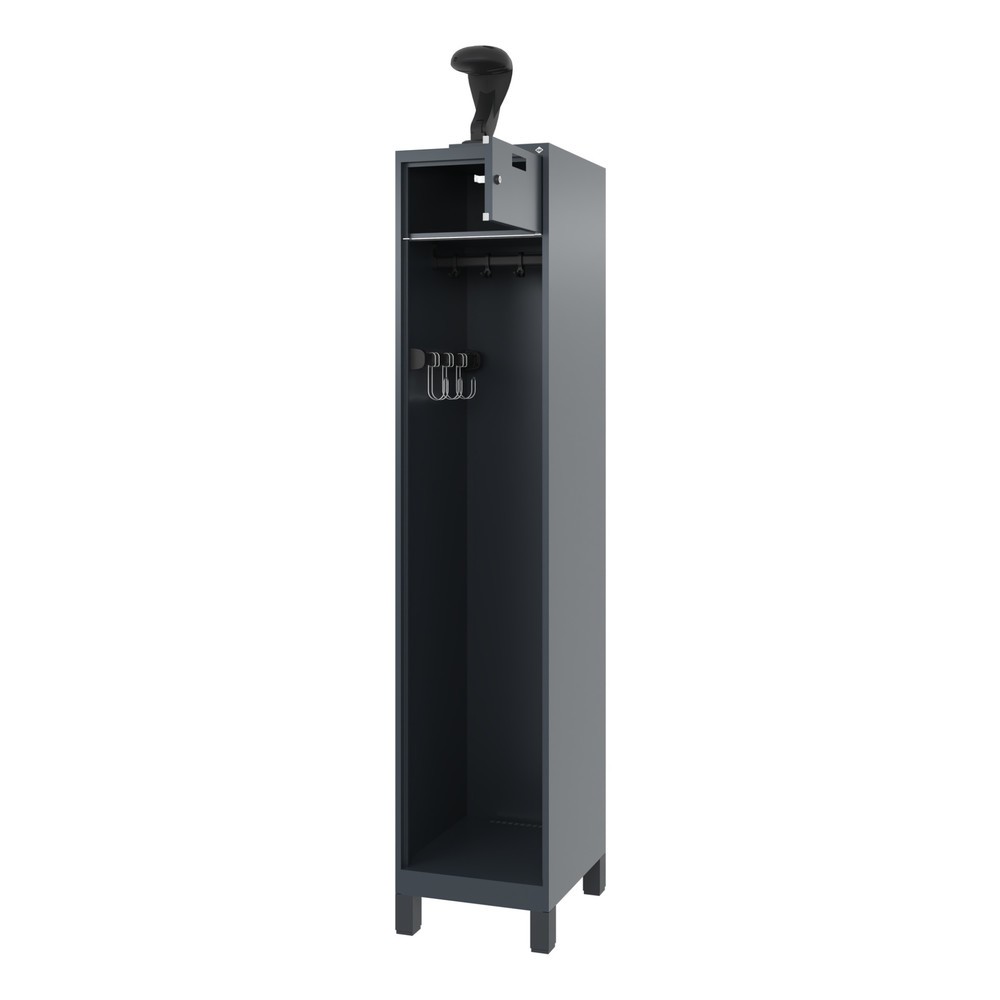 Produktabbildung: C+P Feuerwehrspind PRAKTUS, Füsse, 1 Abteil, HxBxT 1.850 x 400 x 500 mm, anthrazitgrau, mit Helmhalter
