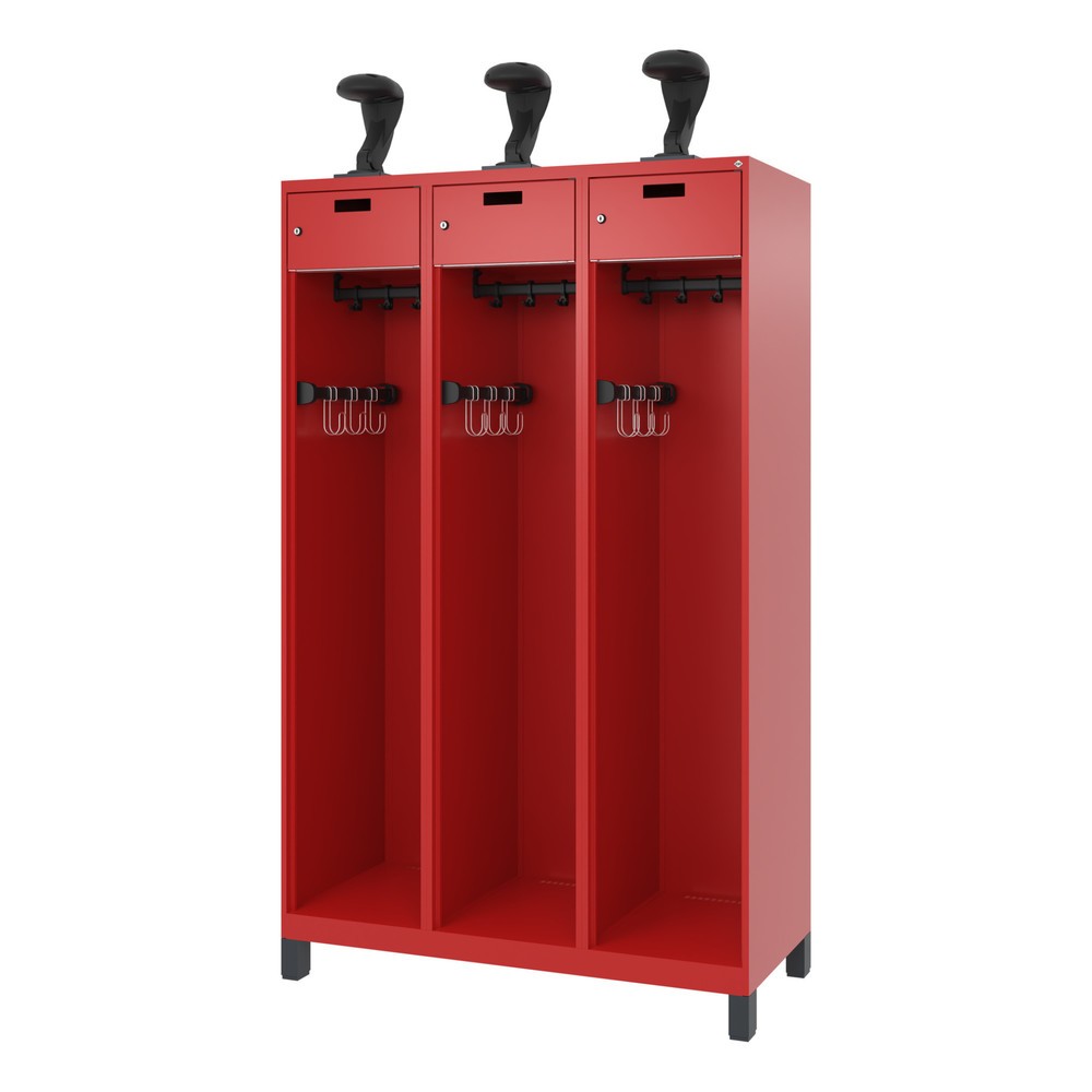 Produktabbildung Nr. 5: C+P Feuerwehrspind PRAKTUS, Füsse, 3 Abteile, HxBxT 1.850 x 1.200 x 500 mm, feuerrot, mit Helmhalter