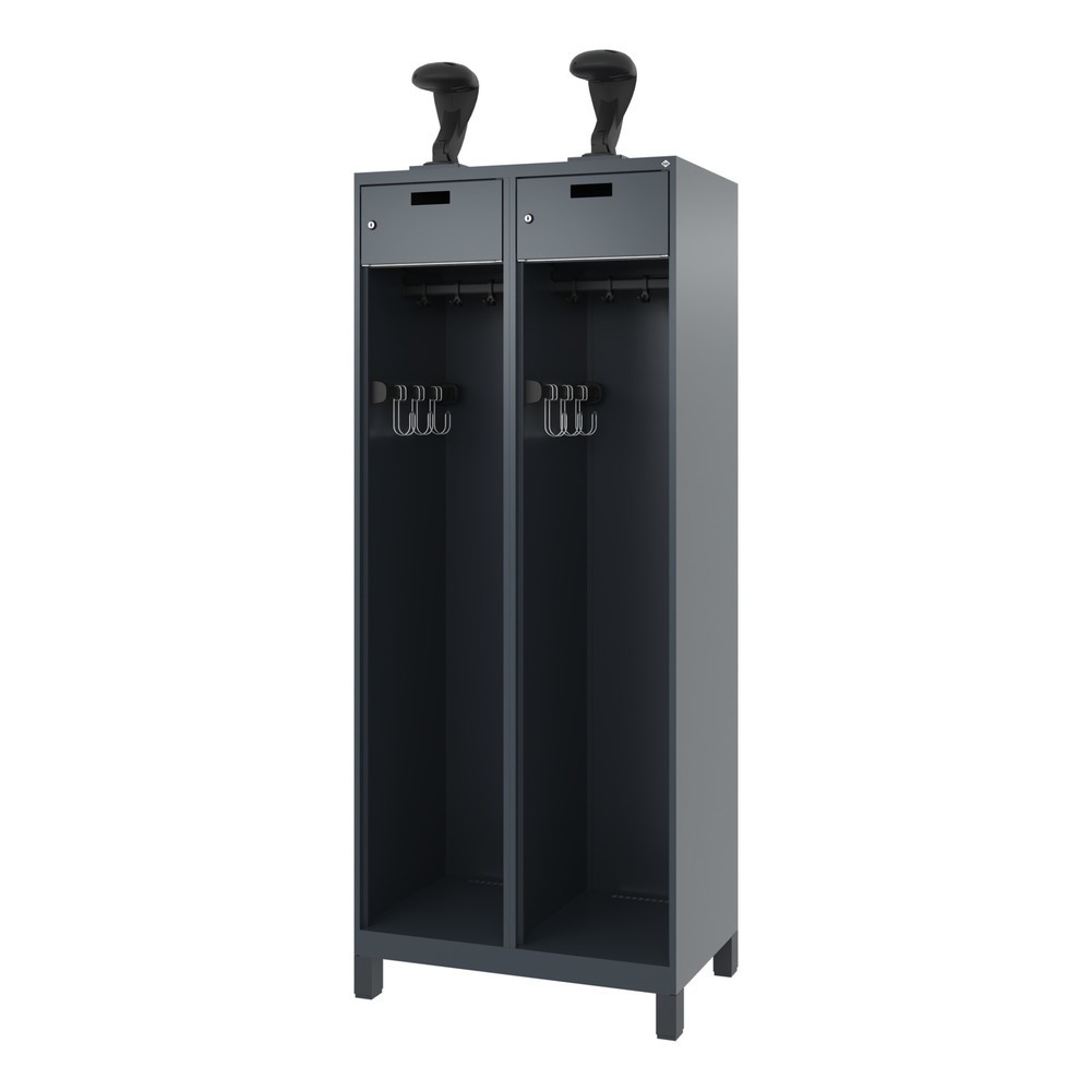 Produktabbildung Nr. 5: C+P Feuerwehrspind PRAKTUS, Füsse, 2 Abteile, HxBxT 1.850 x 800 x 500 mm, anthrazitgrau, mit Helmhalter