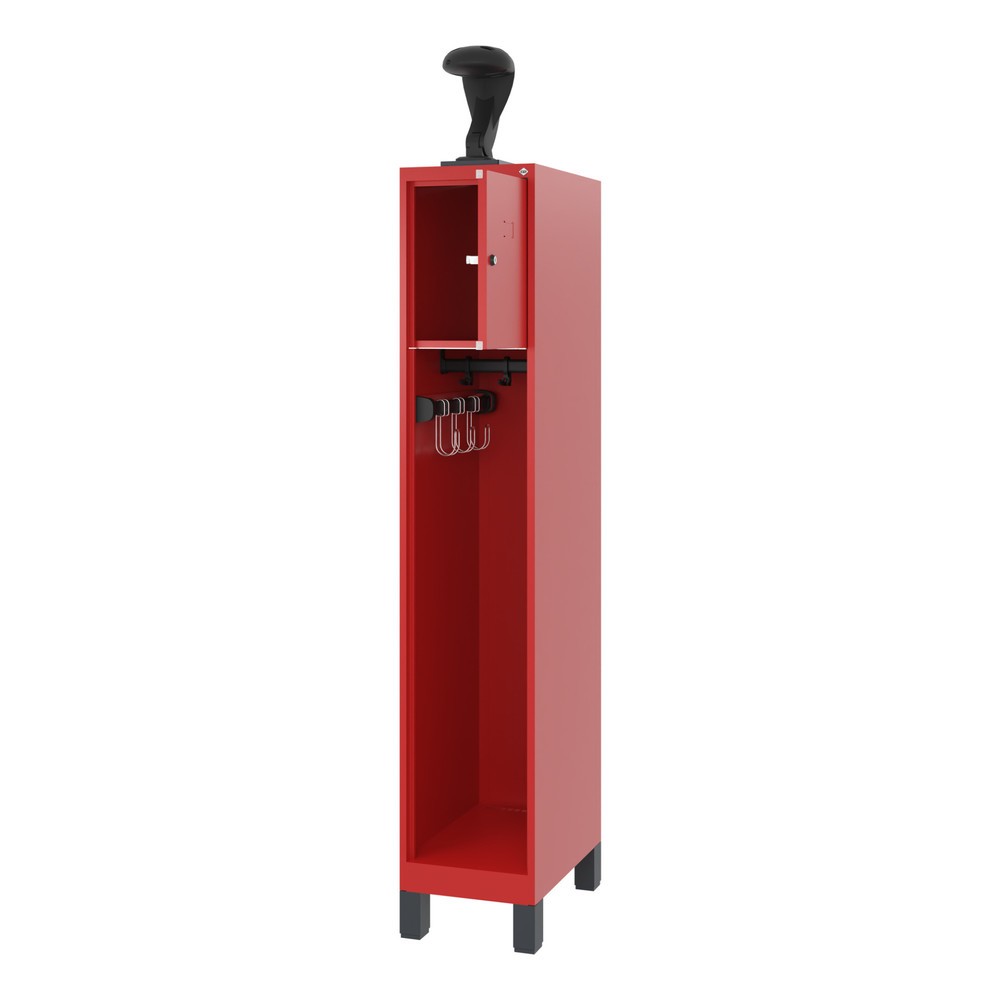 Produktabbildung: C+P Feuerwehrspind YOUNGSTER, Füsse, 1 Abteil, HxBxT 1.530 x 300 x 500 mm, feuerrot, mit Helmhalter
