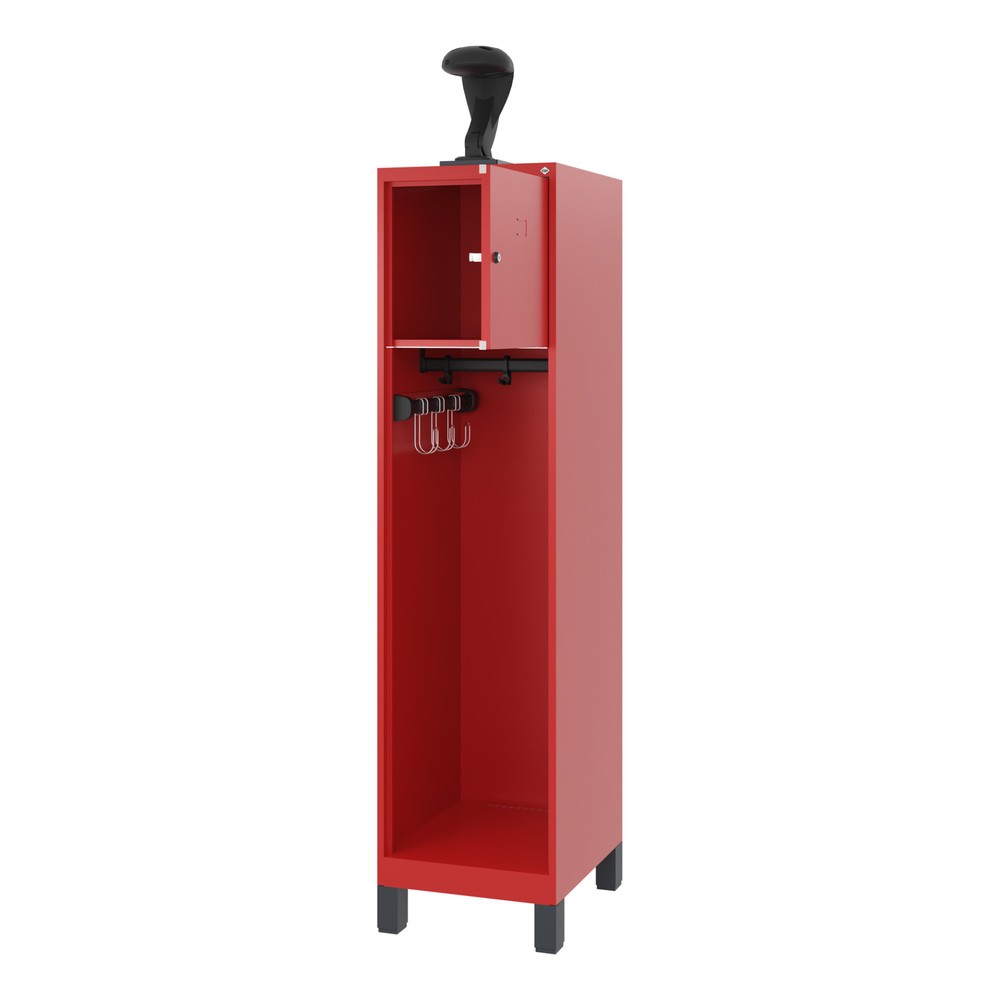 Produktabbildung: C+P Feuerwehrspind YOUNGSTER, Füsse, 1 Abteil, HxBxT 1.530 x 400 x 500 mm, feuerrot, mit Helmhalter
