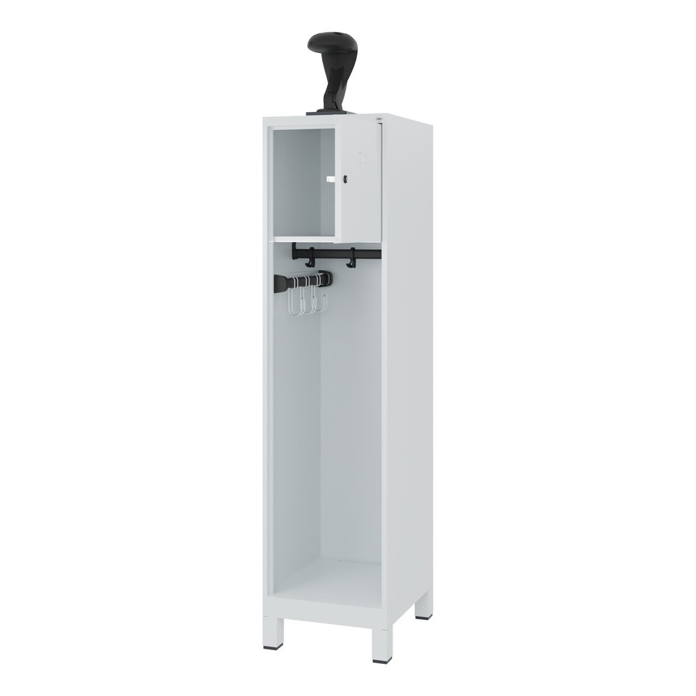 Produktabbildung: C+P Feuerwehrspind YOUNGSTER, Füsse, 1 Abteil, HxBxT 1.530 x 400 x 500 mm, lichtgrau, mit Helmhalter