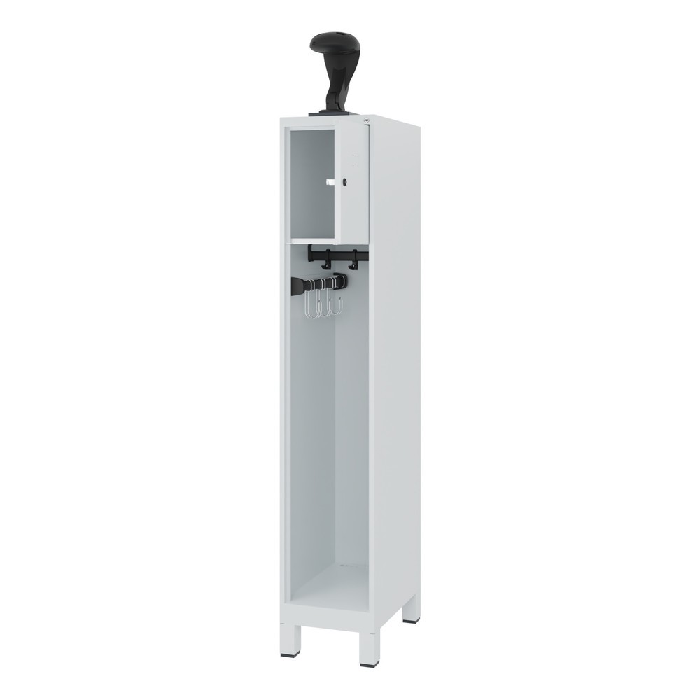 Produktabbildung: C+P Feuerwehrspind YOUNGSTER, Füsse, 1 Abteil, HxBxT 1.530 x 300 x 500 mm, lichtgrau, mit Helmhalter