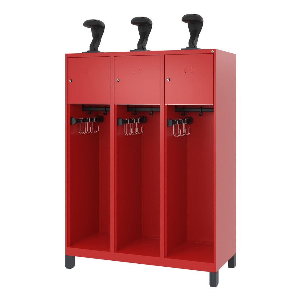 Produktabbildung Nr. 5: C+P Feuerwehrspind YOUNGSTER, Füsse, 3 Abteile, HxBxT 1.530 x 1.200 x 500 mm, feuerrot, mit Helmhalter
