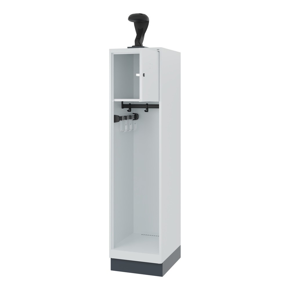 Produktabbildung: C+P Feuerwehrspind YOUNGSTER, Sockel, 1 Abteil, HxBxT 1.530 x 400 x 500 mm, lichtgrau, mit Helmhalter