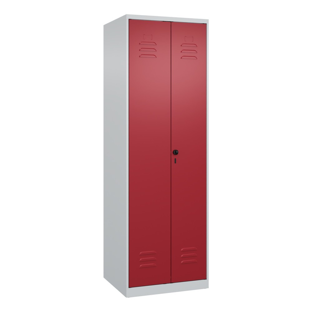 Produktabbildung: C+P PSA Doppel-Spind Classic PLUS, 2 Abteile, HxBxT 1.850 x 600 x 500 mm, lichtgrau, rubinrot, für Vorhängeschloss