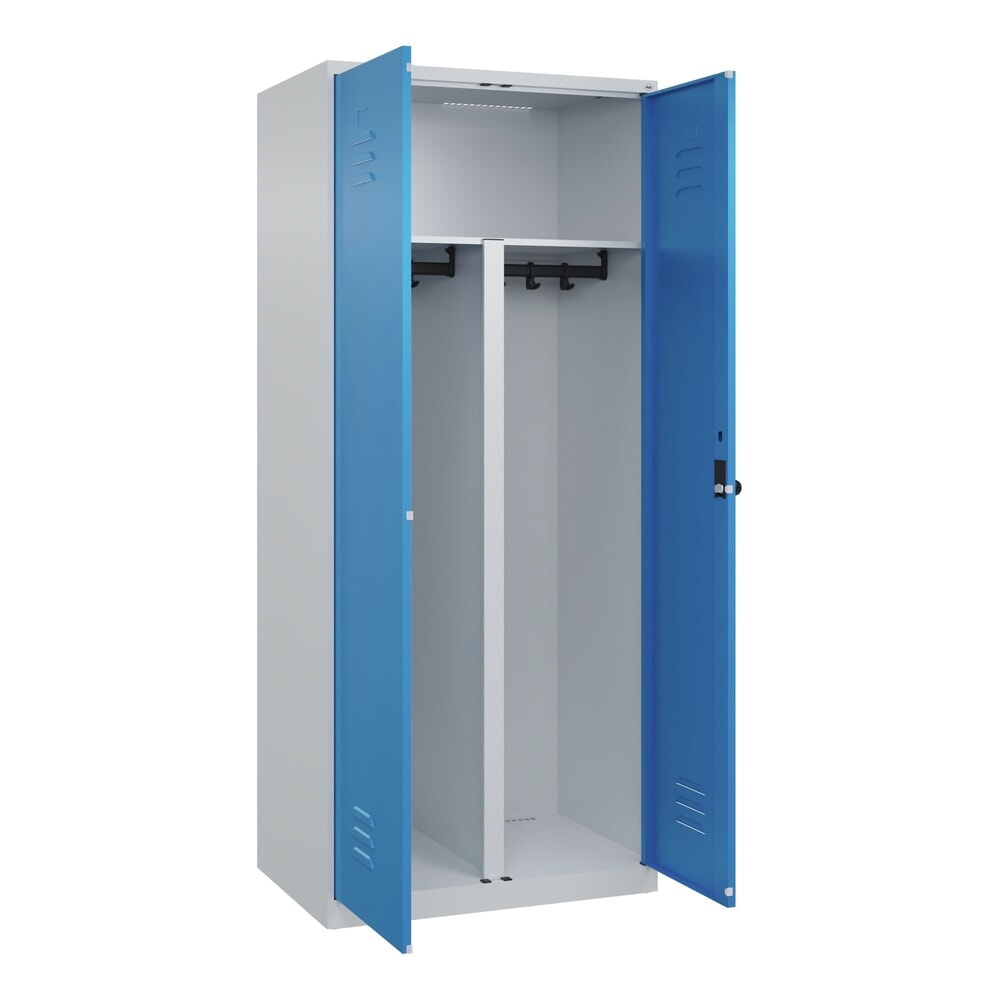 Produktabbildung: C+P PSA Doppel-Spind Classic PLUS, 2 Abteile, HxBxT 1.850 x 800 x 500 mm, lichtgrau, lichtblau, für Vorhängeschloss