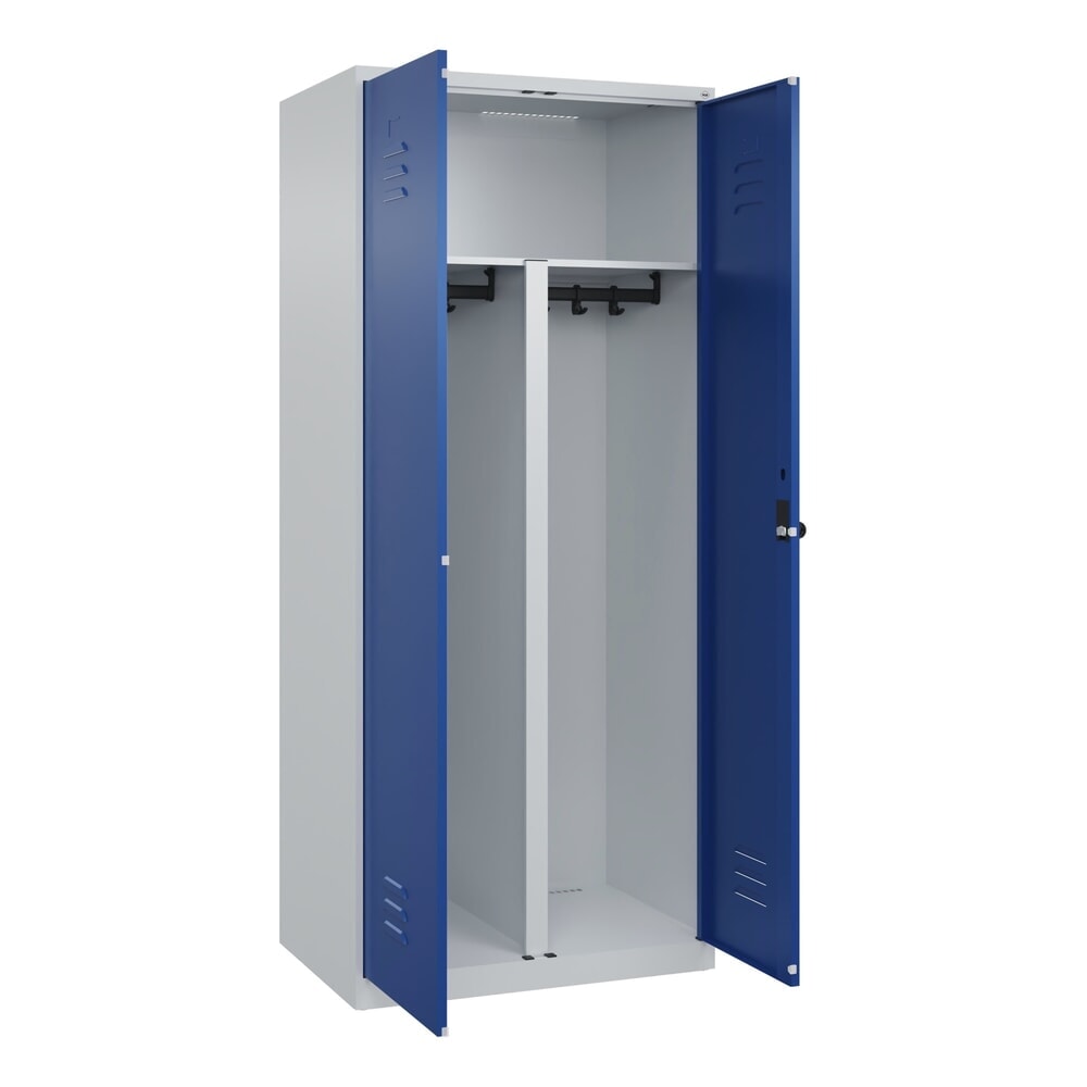 Produktabbildung Nr. 1: C+P PSA Doppel-Spind Classic PLUS, 2 Abteile, HxBxT 1.850 x 800 x 500 mm, lichtgrau, enzianblau, für Vorhängeschloss