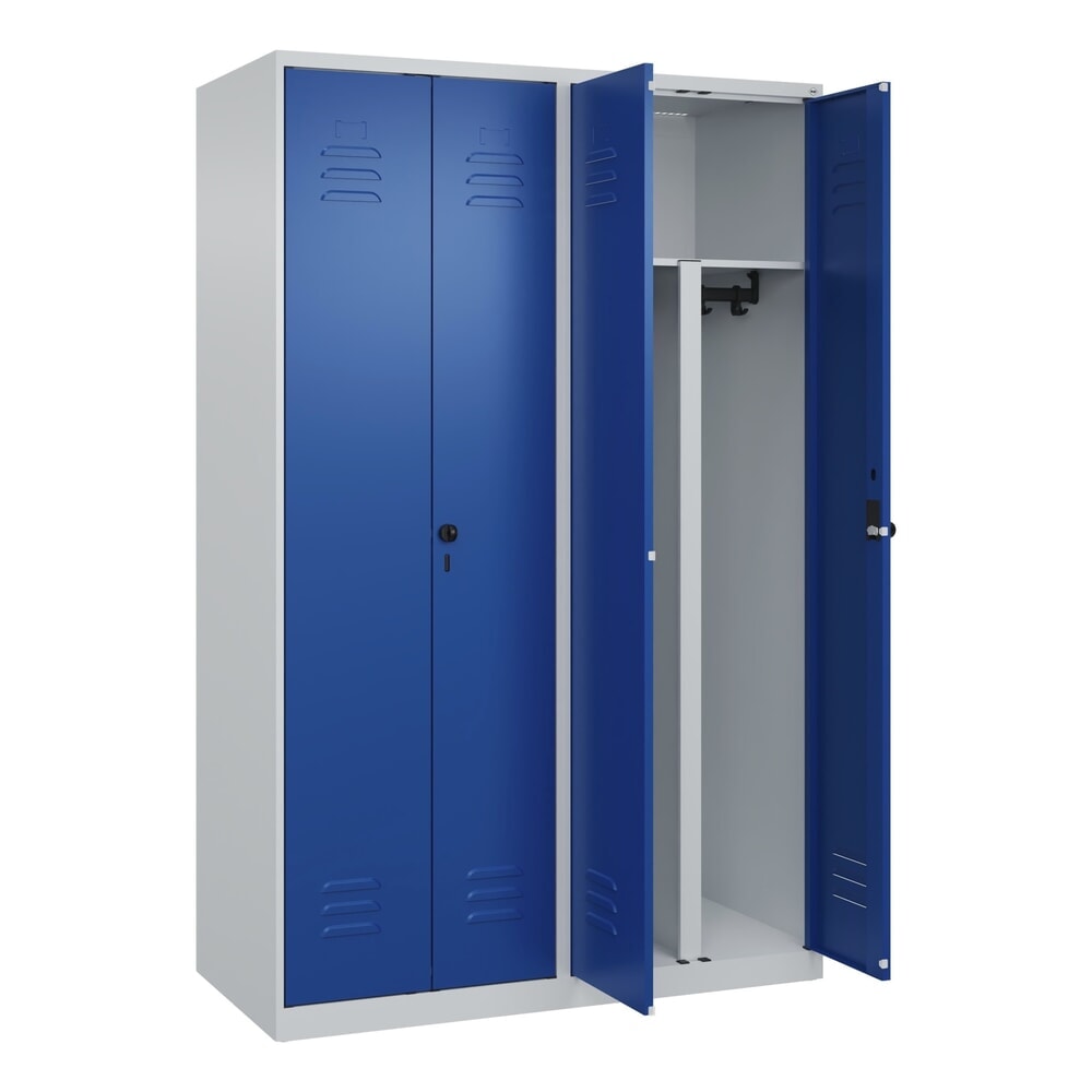 Illustration du produit: C+P PSA Doppel-Spind Classic PLUS, 4 Abteile, HxBxT 1.850 x 1.200 x 500 mm, lichtgrau, enzianblau, für Vorhängeschloss