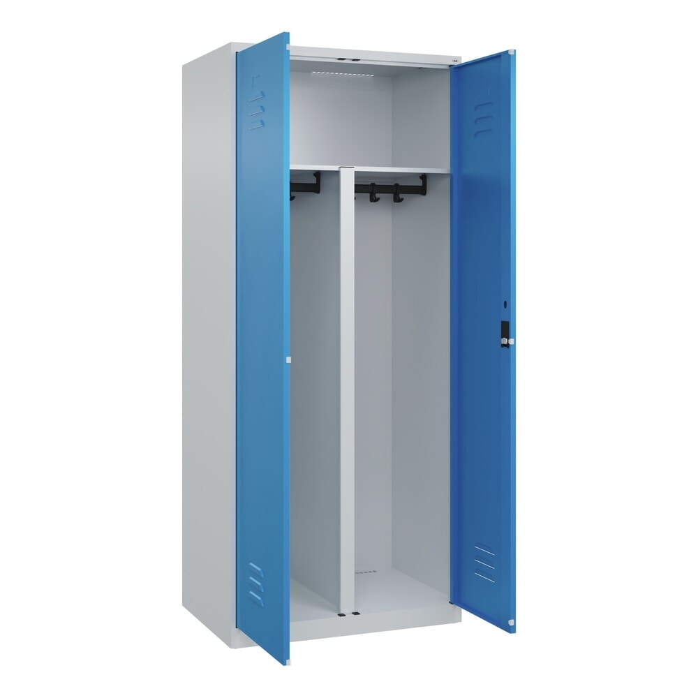 Illustration du produit: C+P PSA Doppel-Spind Classic PLUS, 2 Abteile, HxBxT 1.850 x 800 x 500 mm, lichtgrau, lichtblau, Zylinderschloss