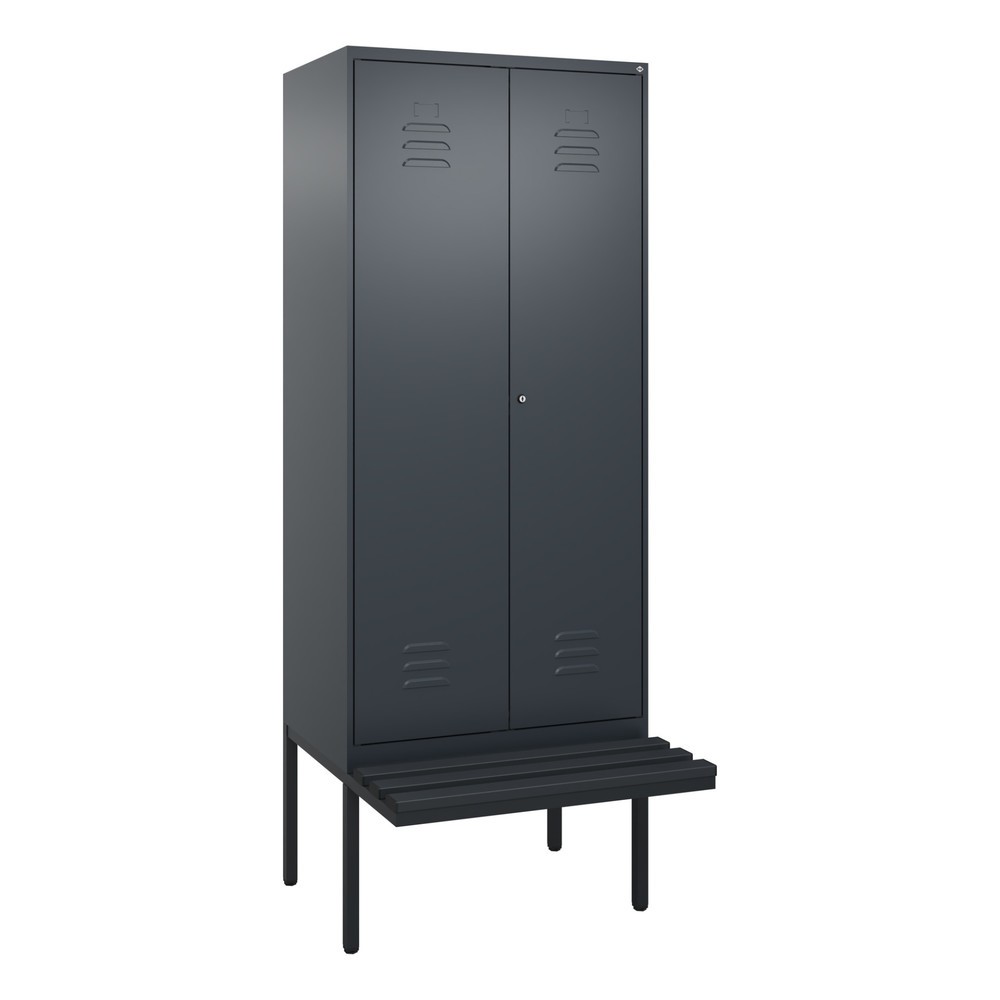 Produktabbildung: C+P PSA Doppel-Spind Classic PLUS, 2 Abteile, HxBxT 2.120 x 800 x 815 mm, Zylinderschloss, auskragende Bank aus Kunststoff, anthrazitgrau, anthrazitgrau