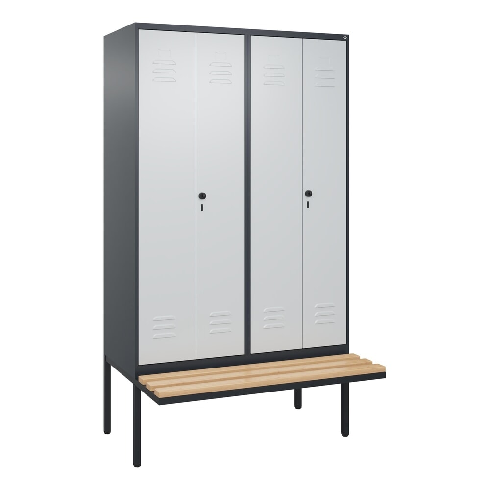 N° de l'image du produit 9 : C+P PSA Doppel-Spind Classic PLUS, 4 Abteile, HxBxT 2.120 x 1.200 x 815 mm, für Vorhängeschloss, auskragende Bank aus Buche, anthrazitgrau, lichtgrau