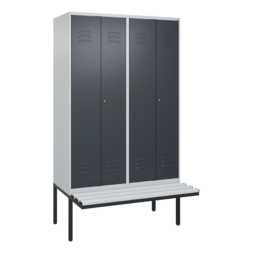 N° de l'image du produit 9 : C+P PSA Doppel-Spind Classic PLUS, 4 Abteile, HxBxT 2.120 x 1.200 x 815 mm, Zylinderschloss, auskragende Bank aus Kunststoff, lichtgrau, anthrazitgrau