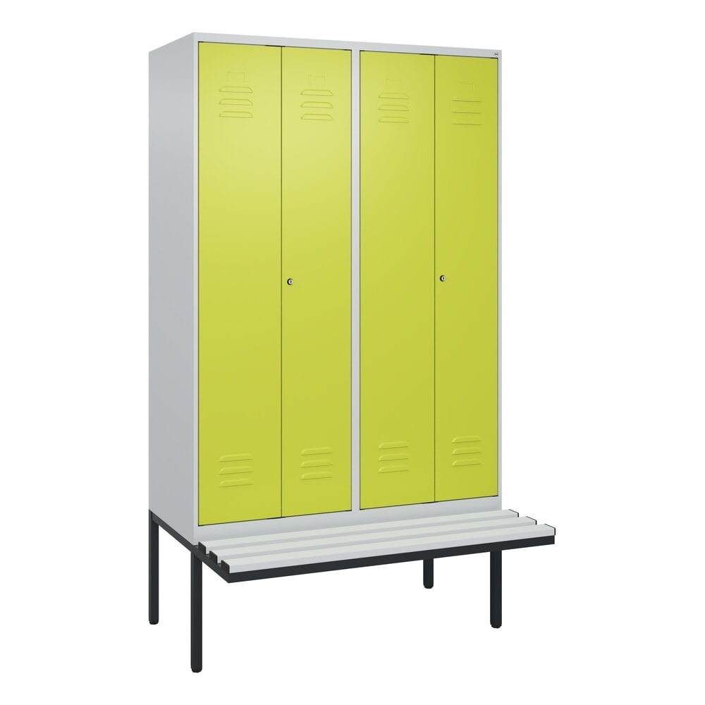 N° de l'image du produit 9 : C+P PSA Doppel-Spind Classic PLUS, 4 Abteile, HxBxT 2.120 x 1.200 x 815 mm, Zylinderschloss, auskragende Bank aus Kunststoff, lichtgrau, clowngrün