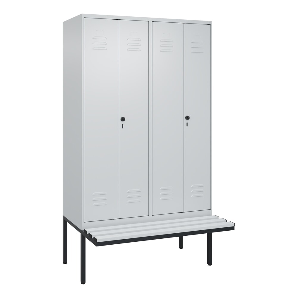 N° de l'image du produit 9 : C+P PSA Doppel-Spind Classic PLUS, 4 Abteile, HxBxT 2.120 x 1.200 x 815 mm, für Vorhängeschloss, auskragende Bank aus Kunststoff, lichtgrau, lichtgrau