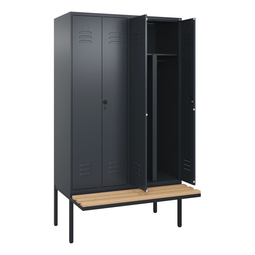 C+P PSA Doppel-Spind Classic PLUS, 4 Abteile, HxBxT 2.120 x 1.200 x 815 mm, Zylinderschloss, auskragende Bank aus Buche, anthrazitgrau, anthrazitgrau Illustration du produit: C+P PSA Doppel-Spind Classic PLUS, 4 Abteile, HxBxT 2.120 x 1.200 x 815 mm, Zylinderschloss, auskragende Bank aus Buche, anthrazitgrau, anthrazitgrau