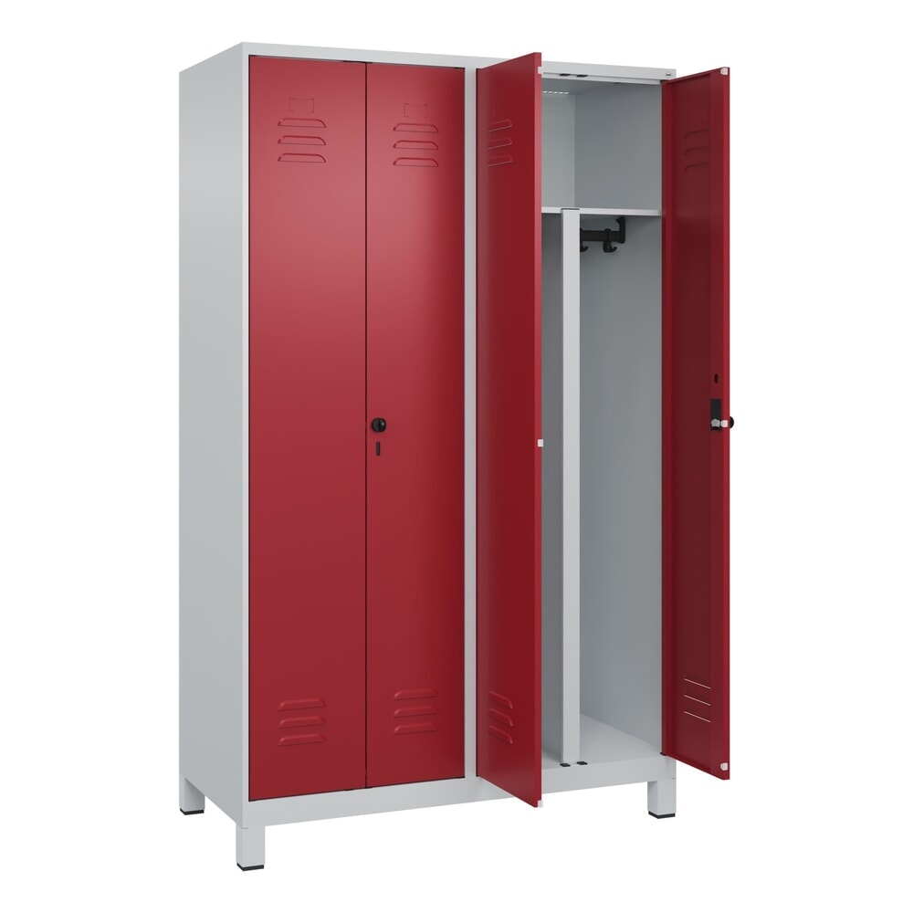 C+P PSA Doppel-Spind Classic PLUS, Füße, 4 Abteile, HxBxT 1.950 x 1.200 x 500 mm, lichtgrau, rubinrot, für Vorhängeschloss N° de l'image du produit 1 : C+P PSA Doppel-Spind Classic PLUS, Füße, 4 Abteile, HxBxT 1.950 x 1.200 x 500 mm, lichtgrau, rubinrot, für Vorhängeschloss