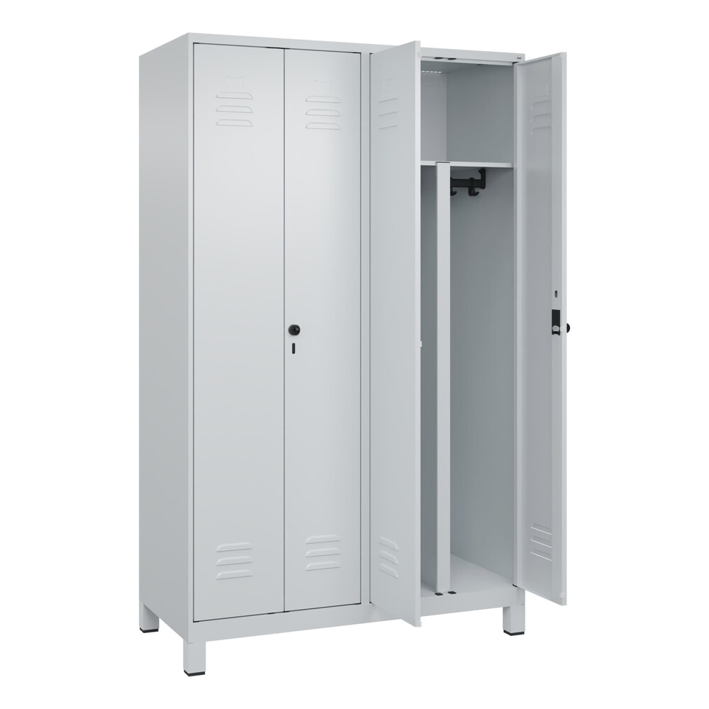 C+P PSA Doppel-Spind Classic PLUS, Füsse, 4 Abteile, HxBxT 1.950 x 1.200 x 500 mm, lichtgrau, lichtgrau, für Vorhängeschloss Produktabbildung: C+P PSA Doppel-Spind Classic PLUS, Füsse, 4 Abteile, HxBxT 1.950 x 1.200 x 500 mm, lichtgrau, lichtgrau, für Vorhängeschloss