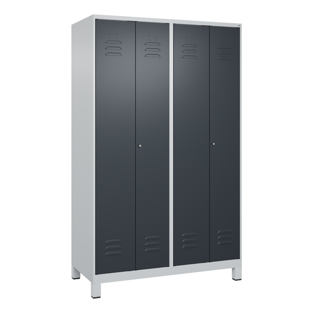 Produktabbildung: C+P PSA Doppel-Spind Classic PLUS, Füsse, 4 Abteile, HxBxT 1.950 x 1.200 x 500 mm, lichtgrau, anthrazitgrau, Zylinderschloss